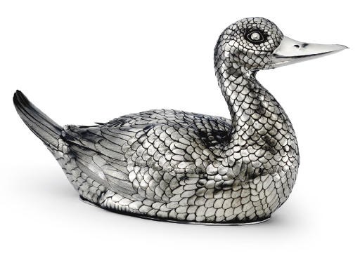 AN ITALIAN SILVER DUCK-FORM TUREEN
