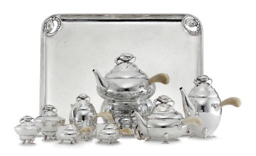 A DANISH SILVER TEA AND COFFEE SERVICE WITH TRAY**