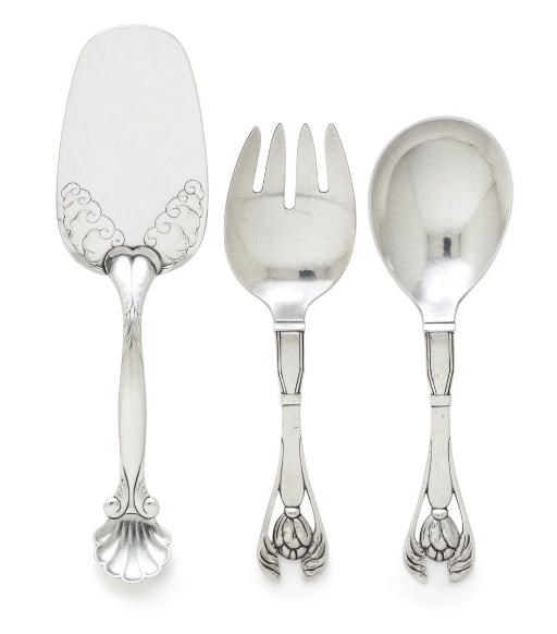 A SET OF SIX DANISH SILVER SERVING PIECES