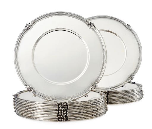 A SET OF TWENTY-FOUR ITALIAN SILVER SERVICE PLATES