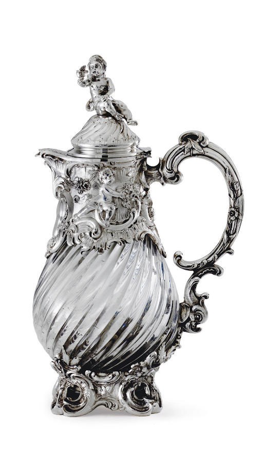 A DUTCH SILVER-MOUNTED GLASS JUG