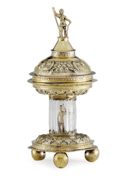 A GERMAN SILVER-GILT AND ROCK CRYSTAL SALT CELLAR