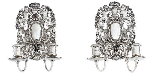 A PAIR OF ELIZABETH II SILVER WALL SCONCES
