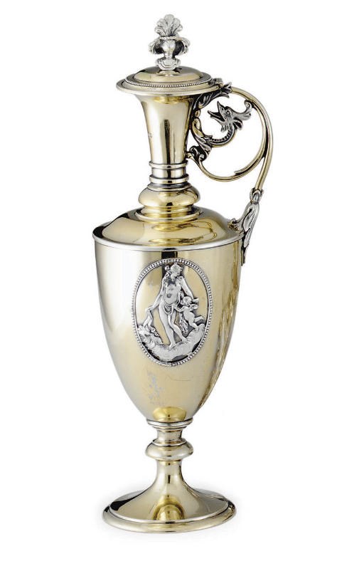 A VICTORIAN PARCEL-GILT SILVER WINE JUG