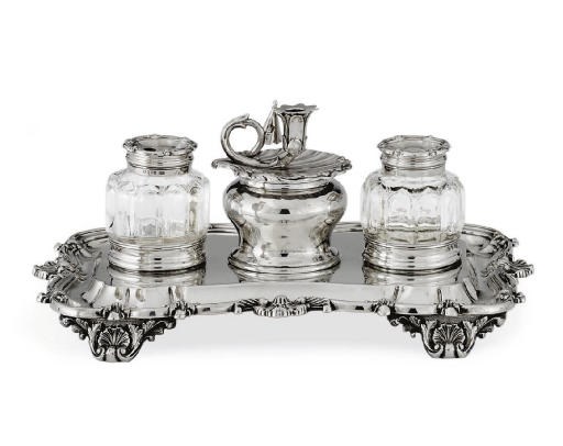 A VICTORIAN SILVER INKSTAND