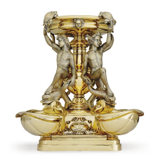 ROYAL: A MONUMENTAL VICTORIAN SILVER-GILT CENTERPIECE AFTER THE FONTANA DELLE TARTARUGHE