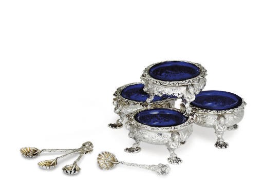 A SET OF FOUR REGENCY SILVER SALT CELLARS