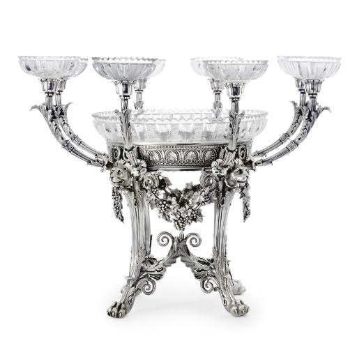 A FINE GEORGE IV SILVER AND CUT-GLASS EPERGNE