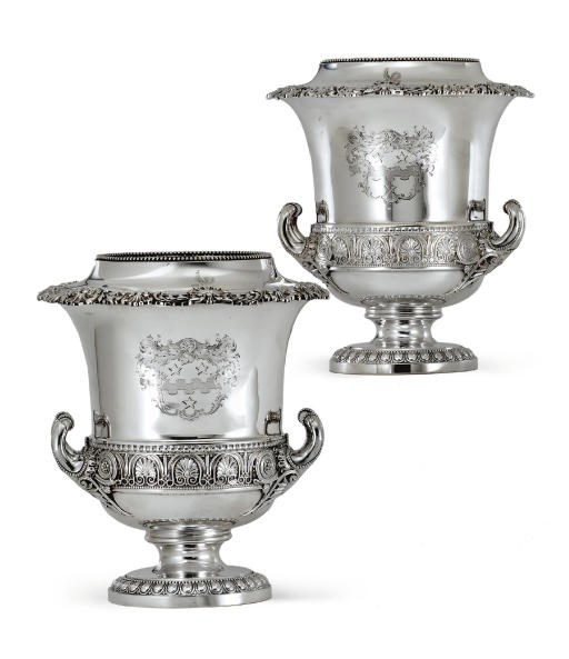 A PAIR OF GEORGE IV SILVER WINE COOLERS