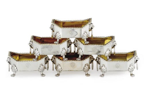 A SET OF SIX GEORGE III SILVER SALT CELLARS