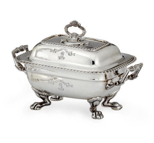 A REGENCY SILVER COVERED SAUCE TUREEN
