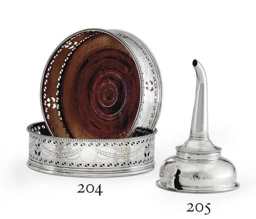 A PAIR OF GEORGE III SILVER WINE COASTERS