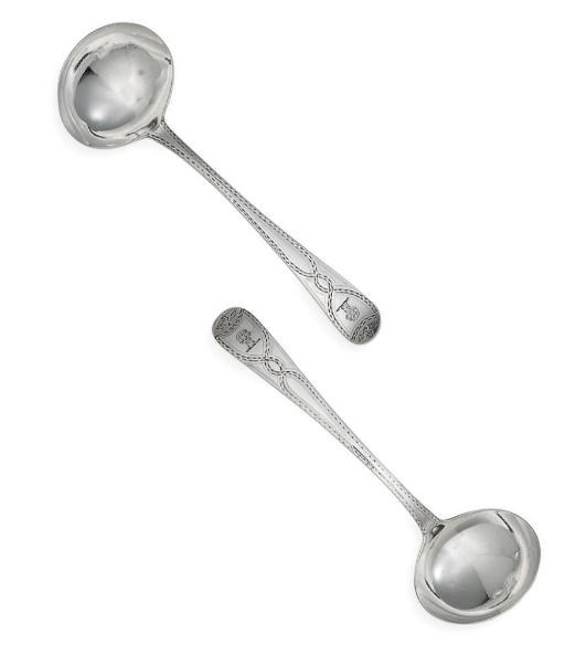 A PAIR OF GEORGE III SILVER SAUCE LADLES