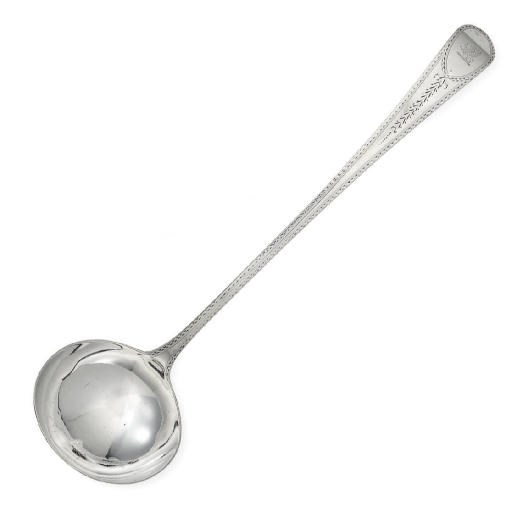 A GEORGE III SILVER SOUP LADLE