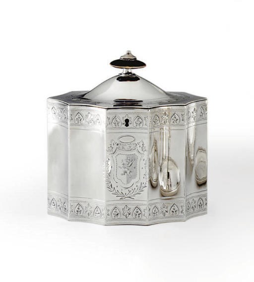 A GEORGE III SILVER TEA CADDY**