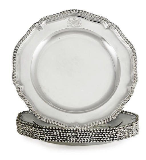 A SET OF EIGHT GEORGE III SILVER DINNER PLATES