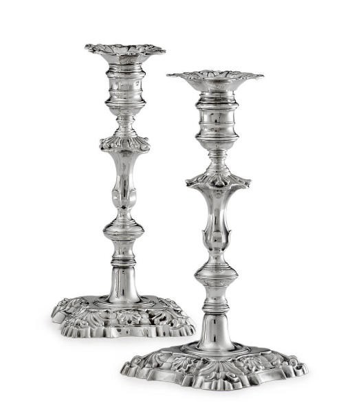 A PAIR OF GEORGE II SILVER CANDLESTICKS
