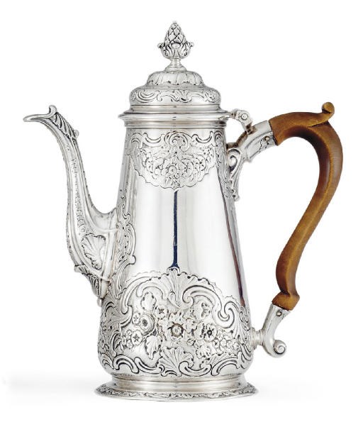 A GEORGE II SILVER COFFEE POT