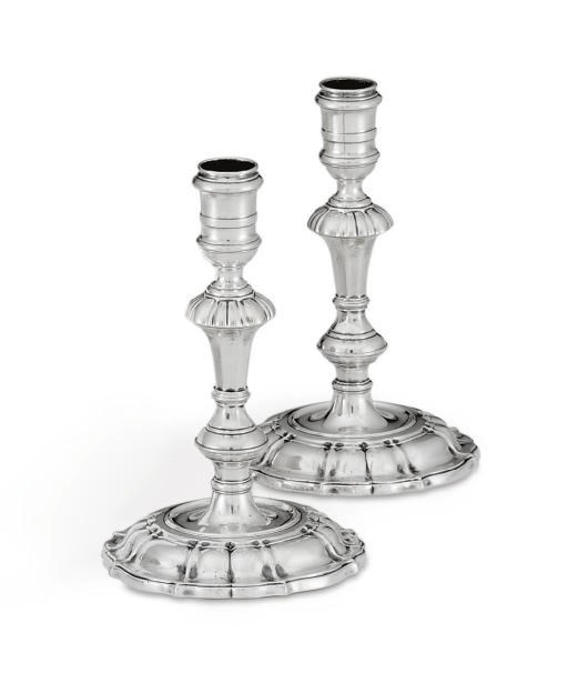 A PAIR OF GEORGE II SILVER CANDLESTICKS