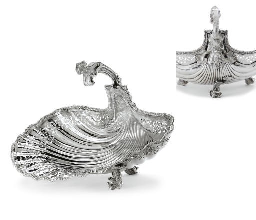 A FINE GEORGE II SILVER SHELL BASKET