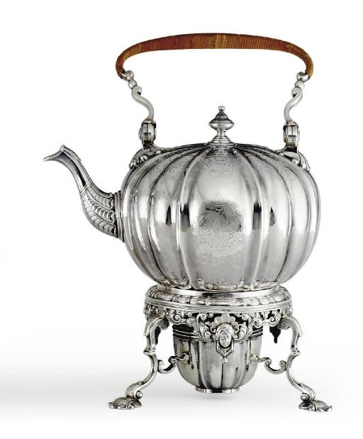 A GEORGE II SILVER KETTLE-ON-STAND