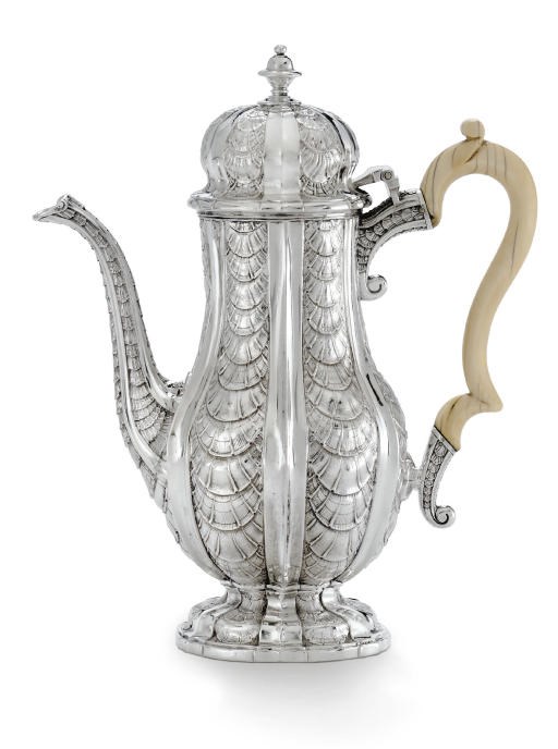 AN IMPORTANT GEORGE II SILVER COFFEE POT**