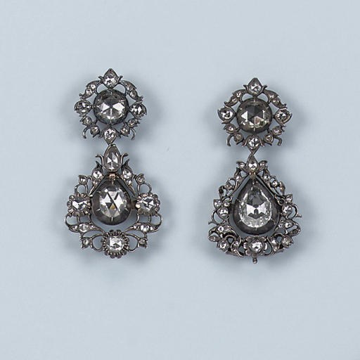 A PAIR OF ROSE-CUT DIAMOND EARRINGS