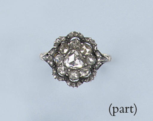 AN ANTIQUE ROSE-CUT DIAMOND RING AND BROOCH