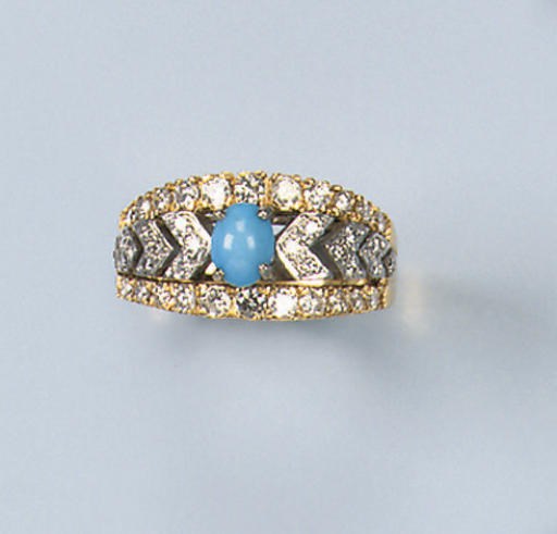 A TURQUOISE AND DIAMOND RING, BY GRAFF