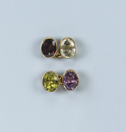 A PAIR OF GEM SET CUFF LINKS