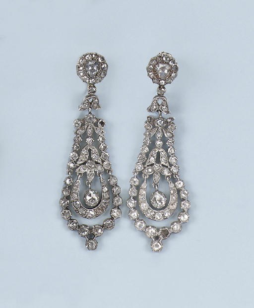 A PAIR OF ANTIQUE ROSE-CUT DIAMOND EARRINGS
