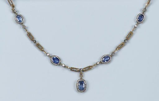 A SAPPHIRE AND DIAMOND NECKLACE