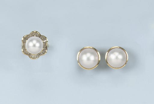 A CULTURED PEARL AND DIAMOND RING