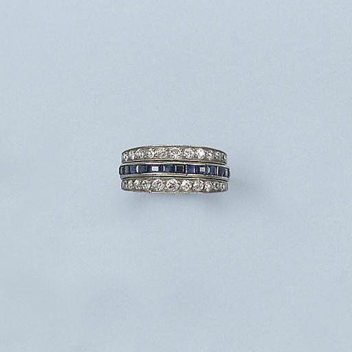 A RUBY, SAPPHIRE AND DIAMOND FLIP RING