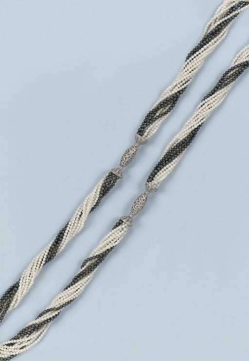 A CULTURED PEARL AND DIAMOND NECKLACE