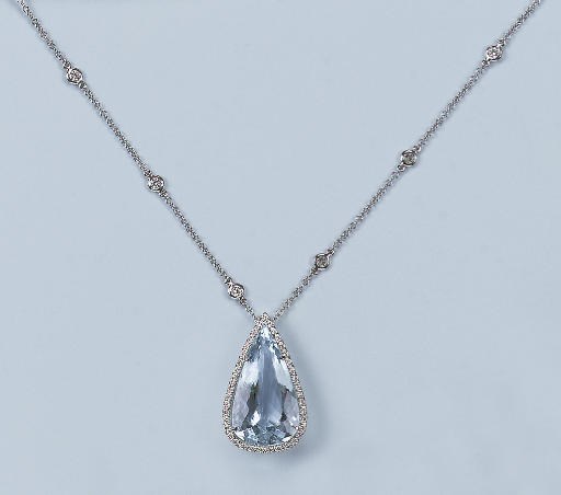AN AQUAMARINE AND DIAMOND PENDANT, BY MARGHERITA BURGENER