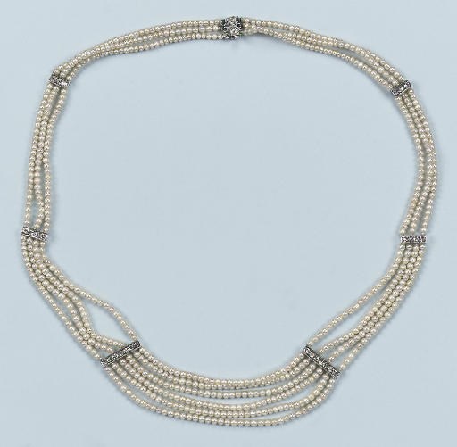 A BELLE EPOQUE PEARL AND DIAMOND CHOCKER