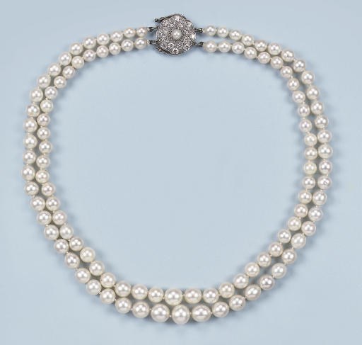 A CULTURED PEARL AND DIAMOND NECKLACE