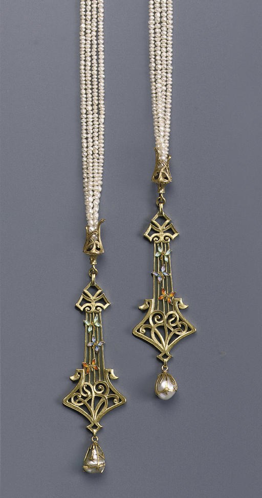 AN IMPORTANT ART NOUVEAU PEARL AND ENAMEL BAYADÉRE, BY GEORGES FOUQUET