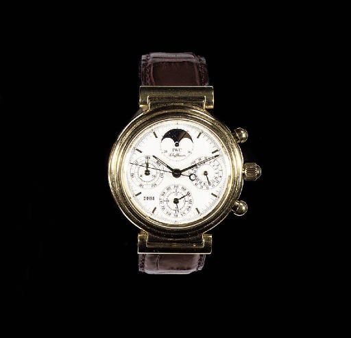 A FINE 18K GOLD AUTOMATIC PERPETUAL CALENDAR CHRONOGRAPH WRISTWATCH WTIH MOON PHASES, BY IWC