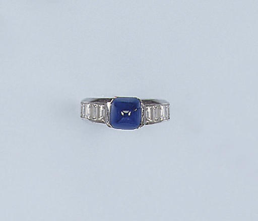 A PLATINUM SAPPHIRE AND DIAMOND RING, BY CARTIER
