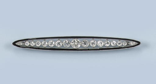A BELLE EPOQUE ONYX AND DIAMOND BAR BROOCH
