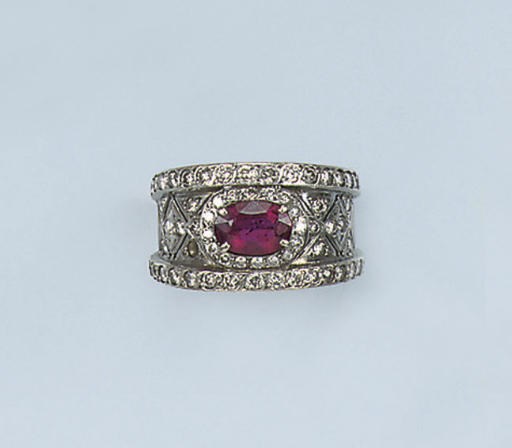 A RUBY AND DIAMOND BAND RING