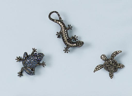 TWO DIAMOND ANIMAL BROOCHES AND A PENDANT