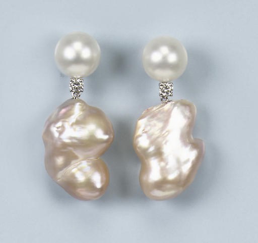 A PAIR OF BAROQUE PEARL EARRINGS
