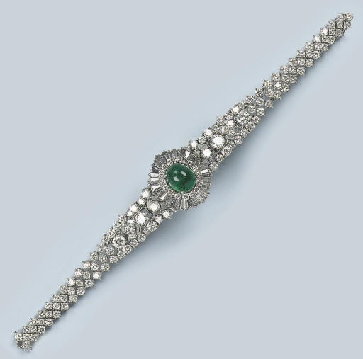 AN EMERALD AND DIAMOND BRACELET