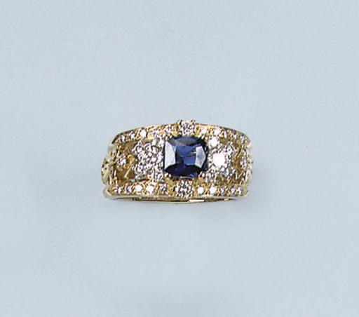 A SAPPHIRE AND DIAMOND DRESS RING