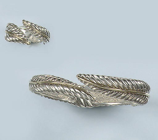 A SILVER AND GOLD BANGLE AND RING, BY TIFFANY & CO