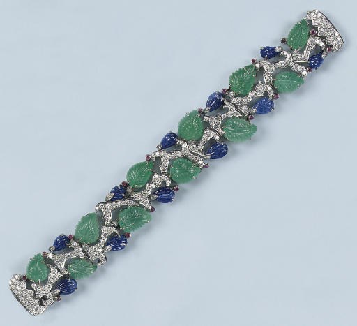 A GEM-SET AND DIAMOND BRACELET