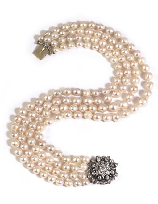 A CULTURED PEARL AND DIAMOND CHOKER